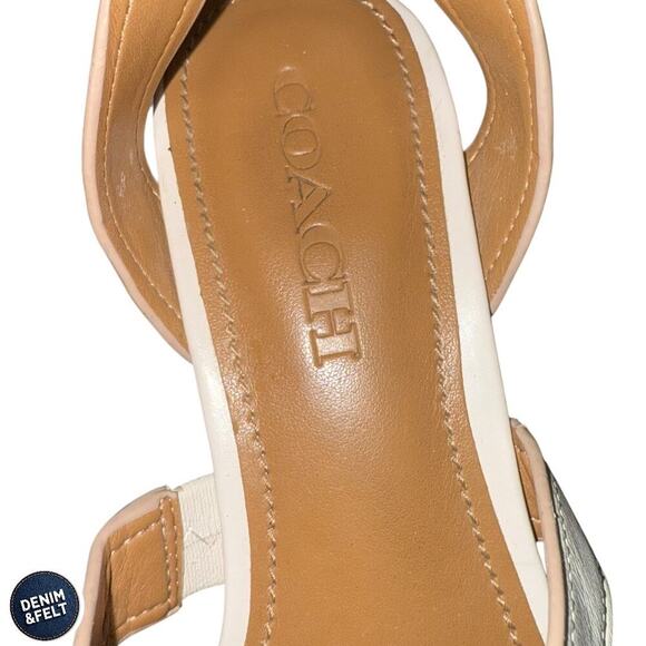 COACH Darcy Chalk Espadrille Wedge Sandals Leather Studded Straps 7.5B - Picture 8 of 16